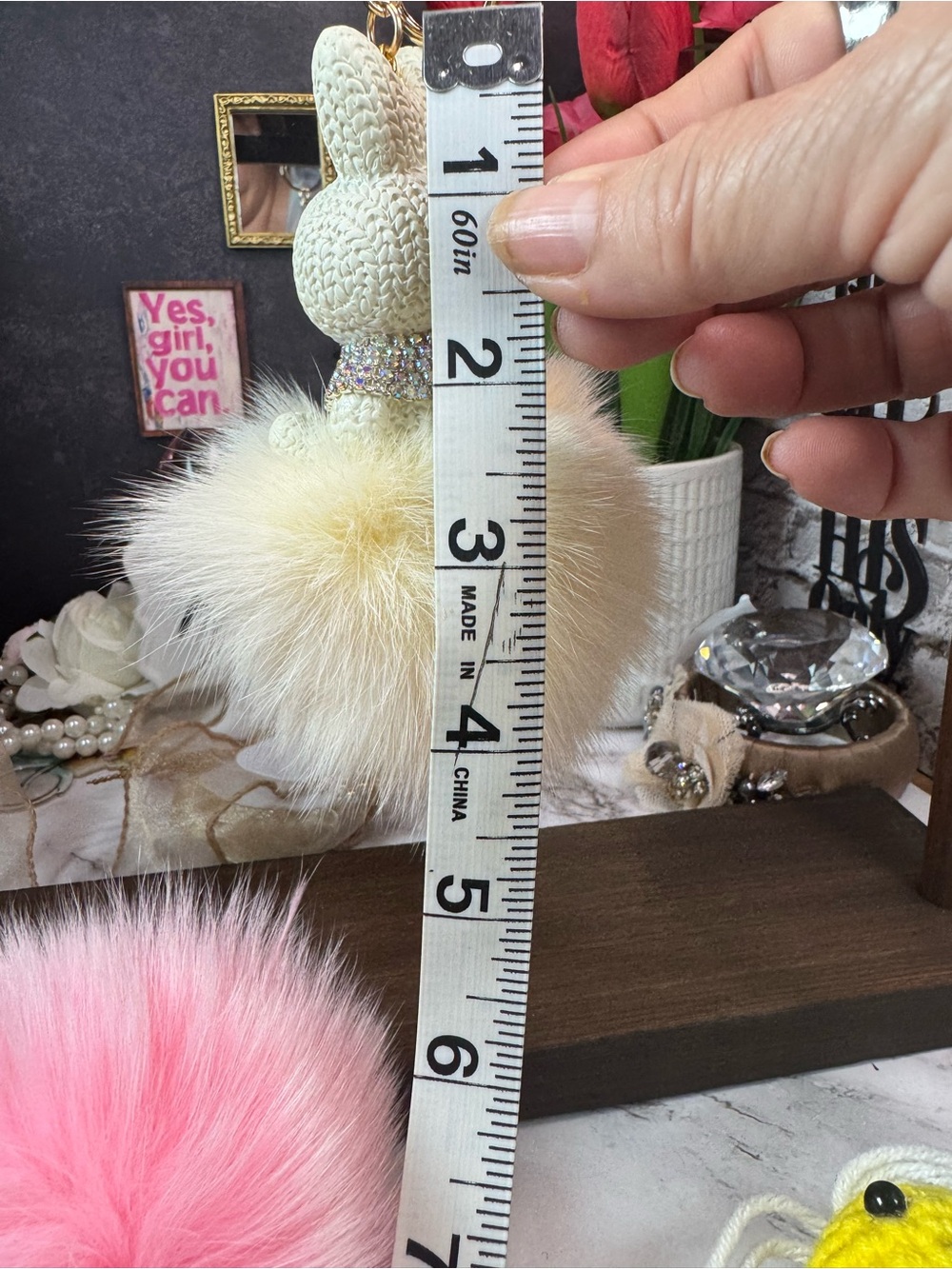 Ivory Bunny Pom Keychain with Sparkle Collar - Women Accessories - Picture 2 of 4